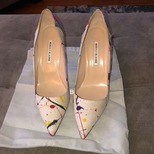 Manolo Blahnik Paint Splatter Linen Heels